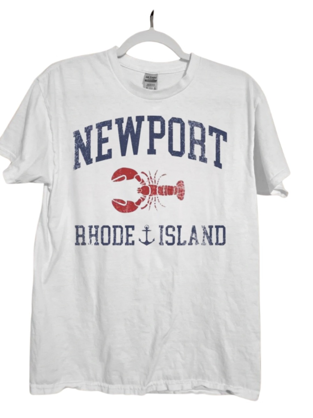 NEWPORT Rhode Island White Graphic Tee with Red Lobster
